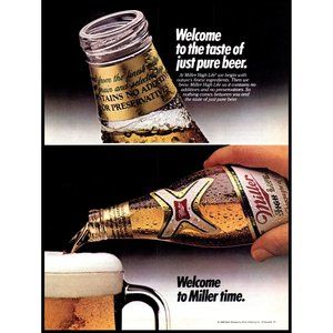 1984 Miller High Life Pure Beer Vintage Print Ad Welcome to Miller Time Wall Art